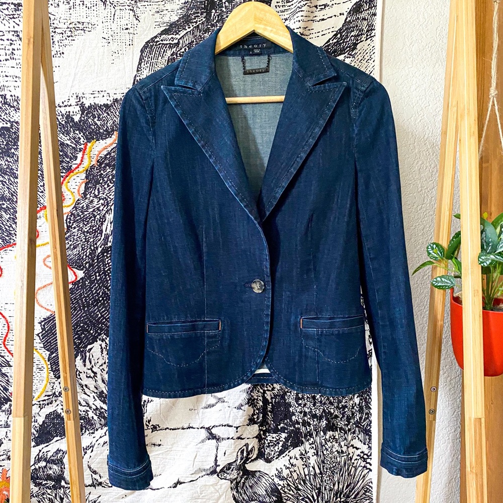 Theory Indigo Denim Single-Button Blazer